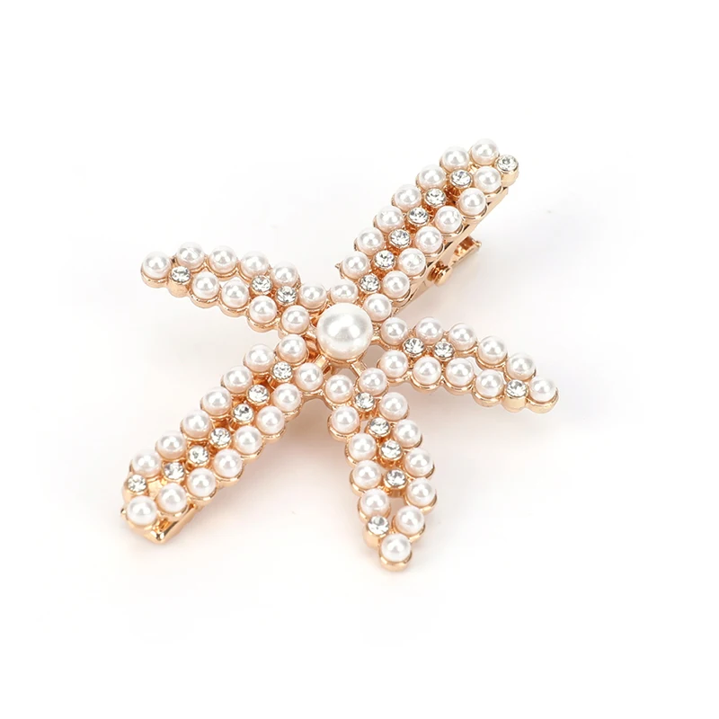 

Fashion Rhinestone Pearl Starfish Hairpin Barrettes For Women Girls Hair Clips Bridal Headpiece Summer Beach Hair Styling Tool