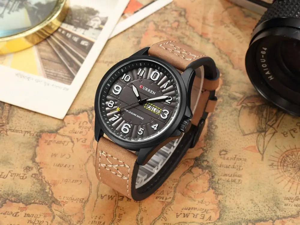 

CURREN Leather Band Military Watch Date Week Display Unique Quartz Sport Watch Men's Watches Luminous Top Brand Luxury Clock