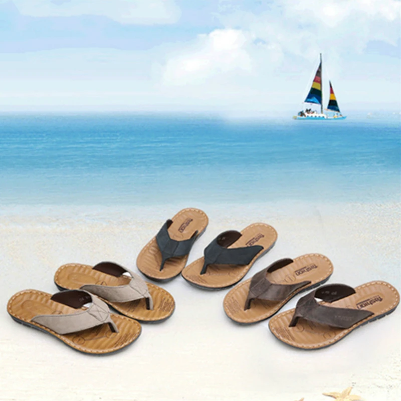 Летние высококачественные мужские шлепанцы Вьетнамки из натуральной кожи