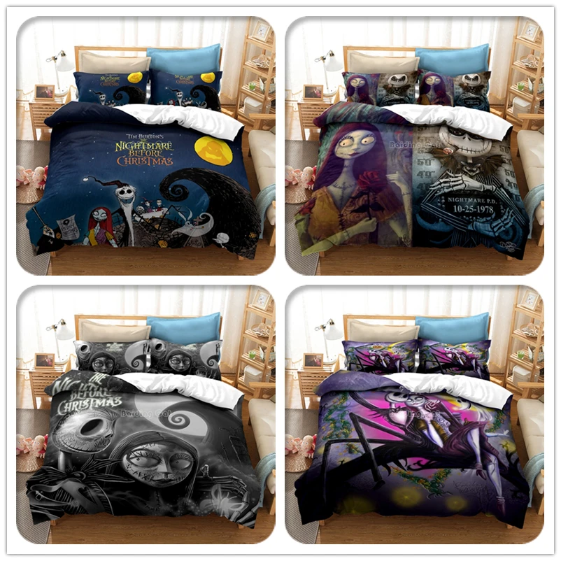 New Nightmare Before Christmas Bedding Set 3d Cartoon Children Cotton Duvet Cover Pillowcase Twin Full Queen King Bed Linens | Дом и сад