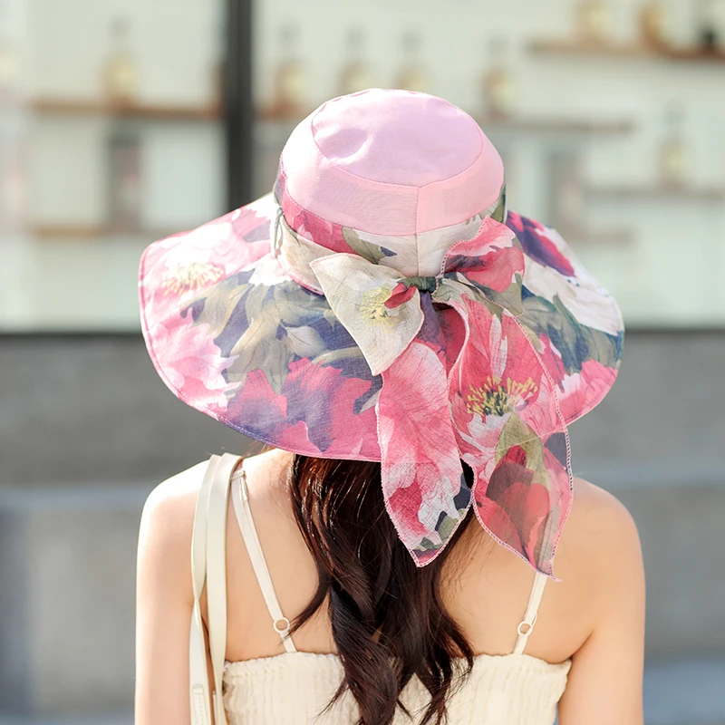 

2022 New Fashion Women Bow Church Hat With Floral Summer Wide Brim Fisherman's Hat Elegant Party Hats Beach Sun Protection Caps