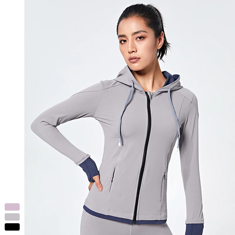 Women Hooded running jacket Long Sleeve Sweatshirt Ladies Yoga Sports Zipper Jacket Fitness Gym Shirts Women's New Arrival 2020 | Спорт и