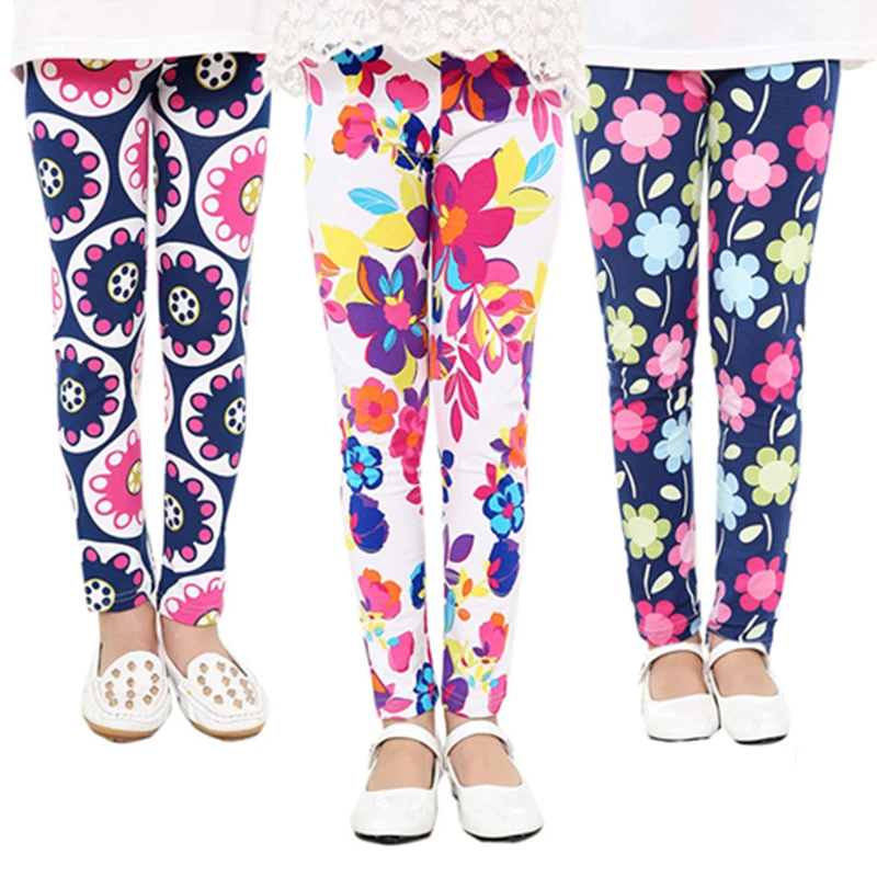 

Леггинсы для девочек, хлопковые, с цветочным принтом, Осенние