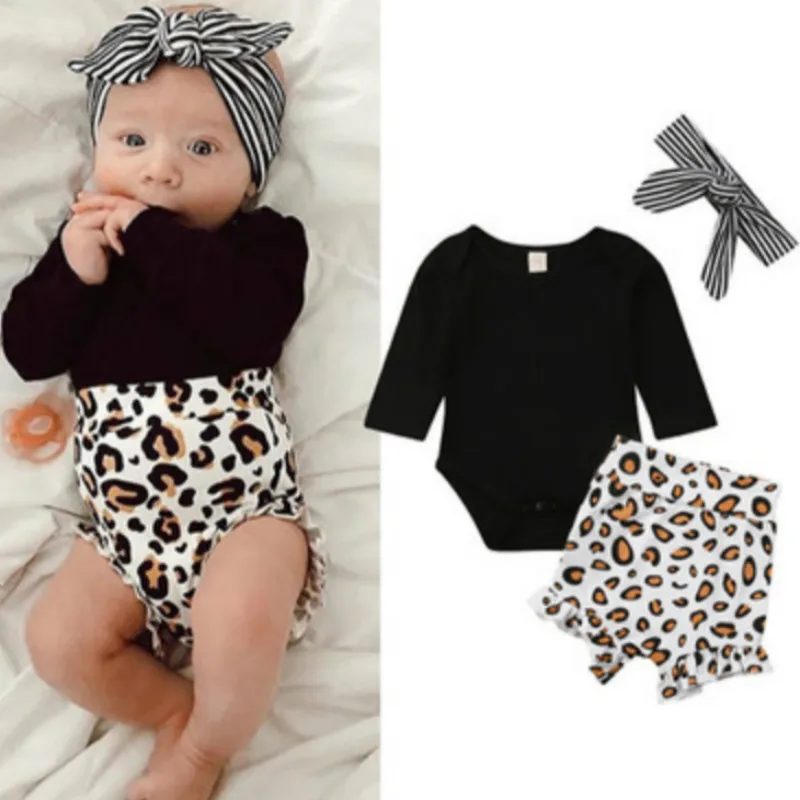 2019 хлопковый комбинезон с длинными рукавами и леопардовым принтом для новорожденных девочек повязка на