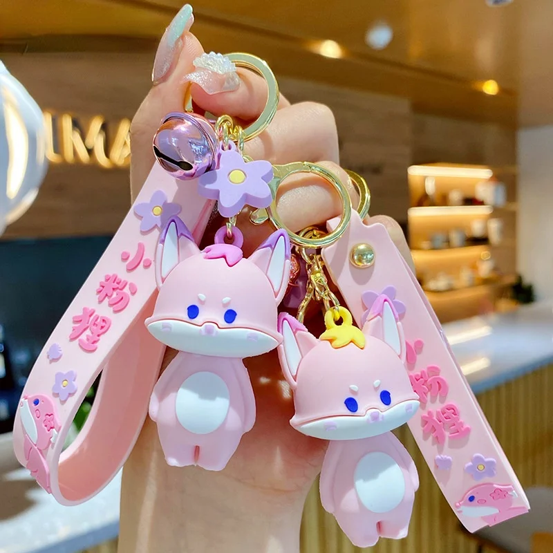 

Cute Pink Foxes Keychain Cartoon Fox Animalds Key chains Childhood Lovely Women Bag Car Keyring Pendant For Girl Bag Gifts