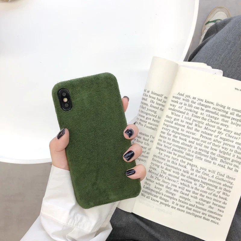 Модный однотонный чехол для iphone XS Max XR X, чехол для iphone 6, 6 s, 7, 8 plus, милый зимний чехол s, шерстяная ткань с мягким ворсом - Цвет: green