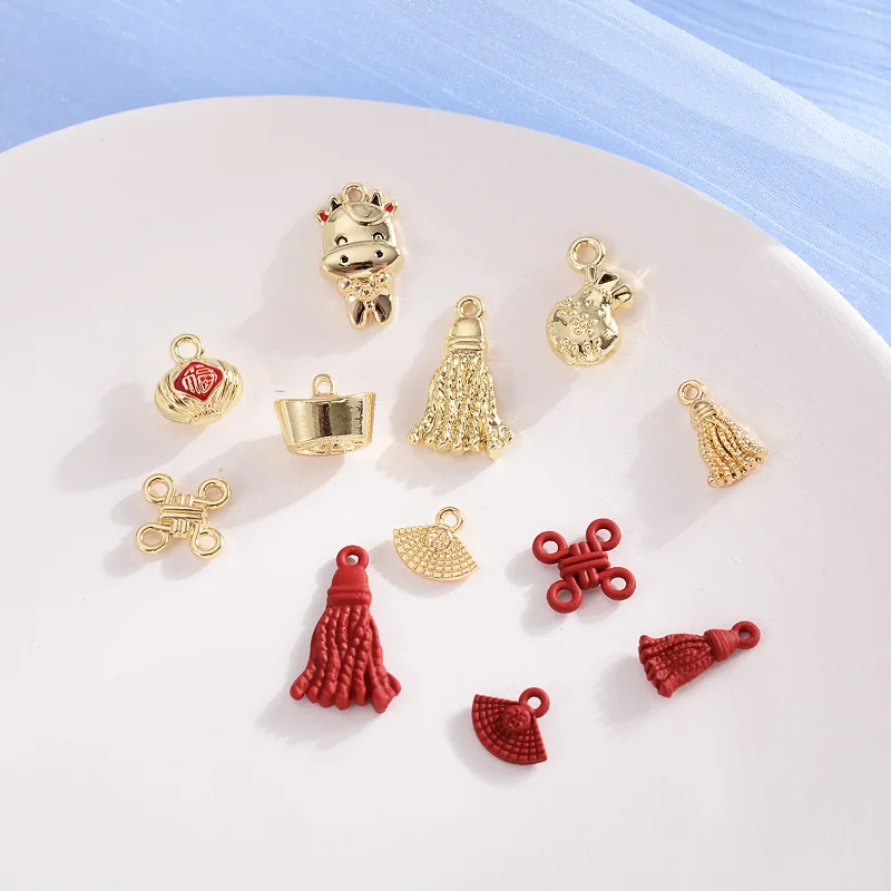 

10pcs Chinese Style Paint Cartoon Tassel Knot Bow Shape Alloy Floating locket Charms DIY Handmade Jewelry Earring Accessory