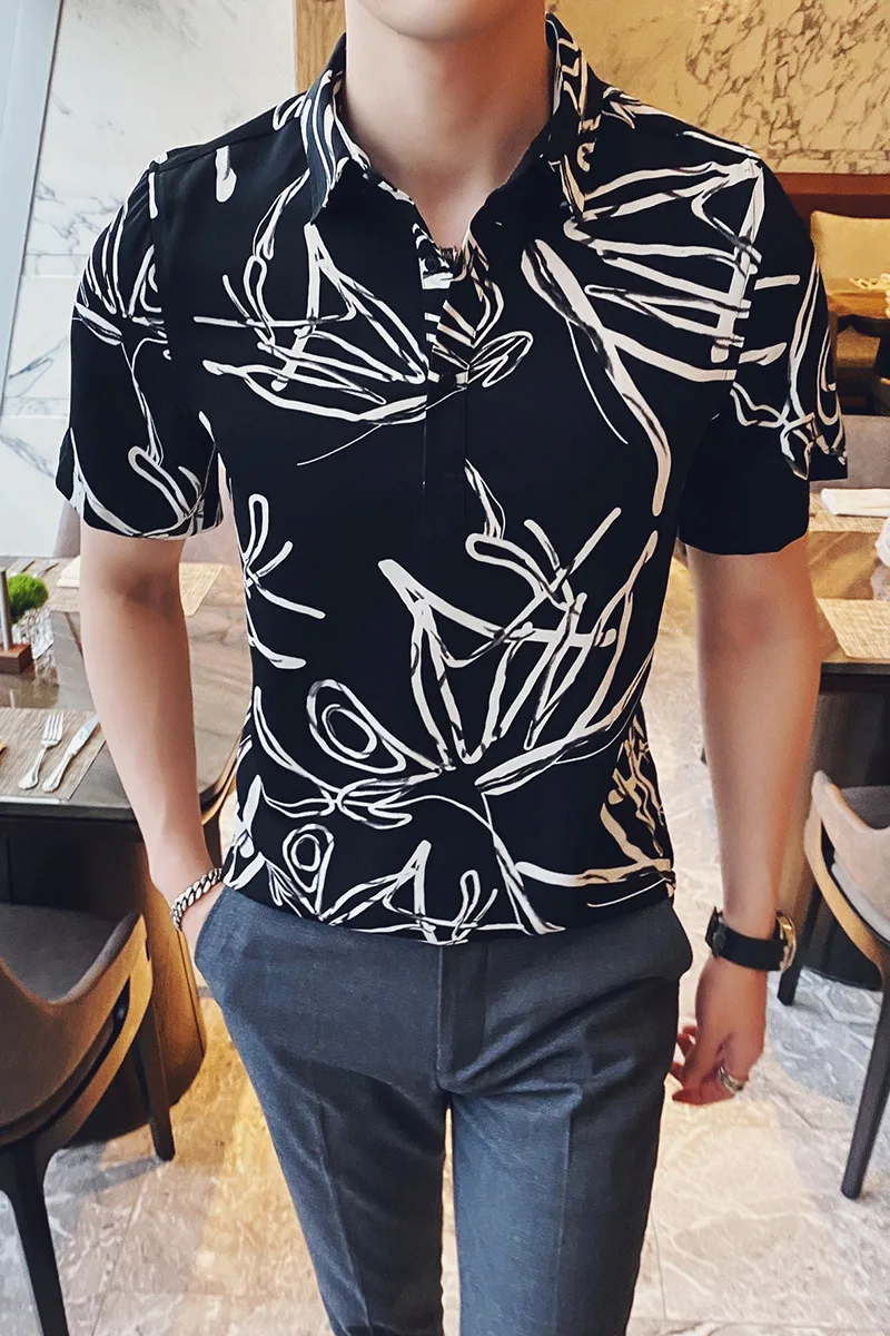 

Top Selling Product In 2020 Summer New Men's Shirt Fashion Trend Slim Casual Short-sleeved Flower Chemise Men's Clothing