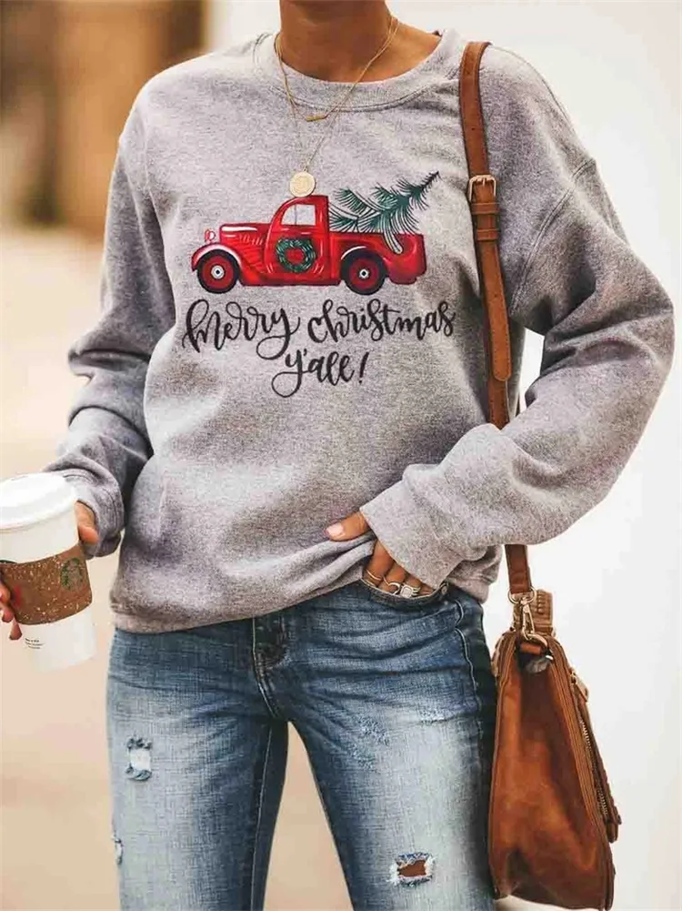 

Popular women's dress Mary Christmas yall printed round neck long sleeve sweater