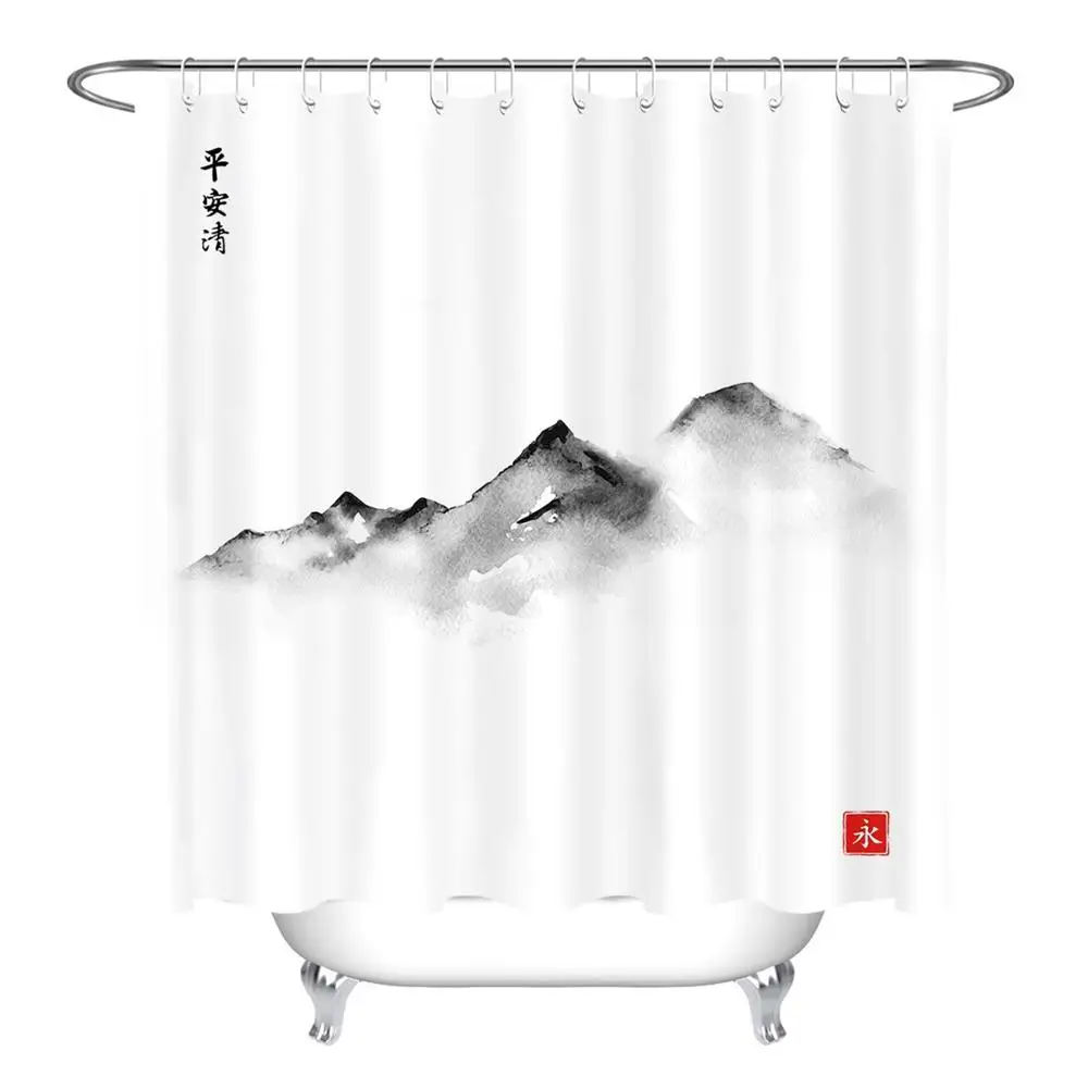 LB Японская Традиционная картина Sumi-e заката Fuji Mountain Sakura занавеска для душа Ванная