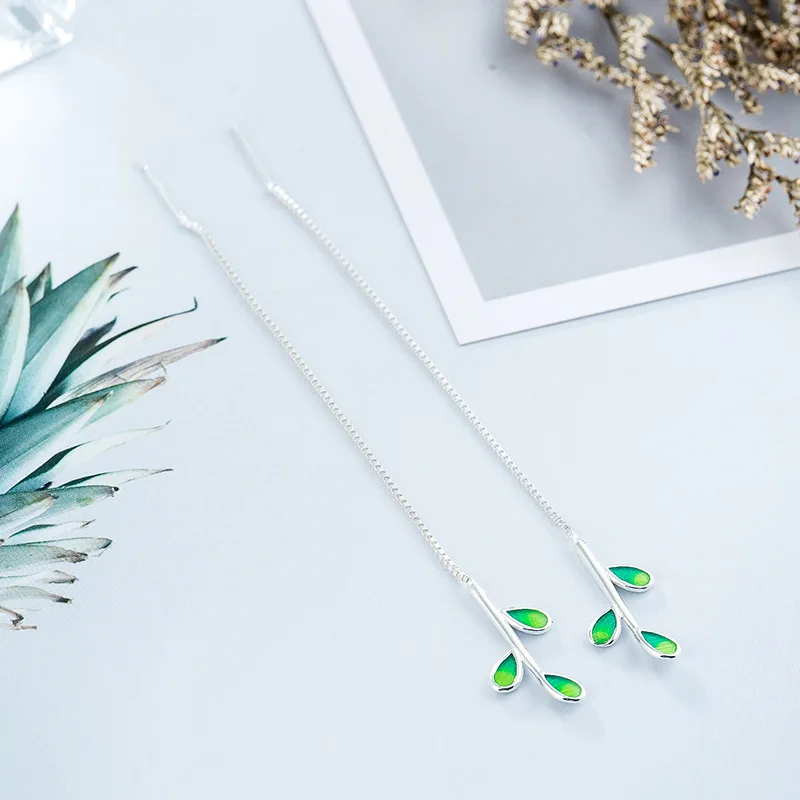 Женские серьги подвески Серебряного и зеленого цветов|Серьги-подвески| |