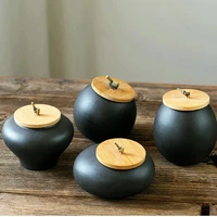 frosted black ceramic tea caddy with wooden lid moisture proof sealed multi grain coffee bean storage jar kitchen food container