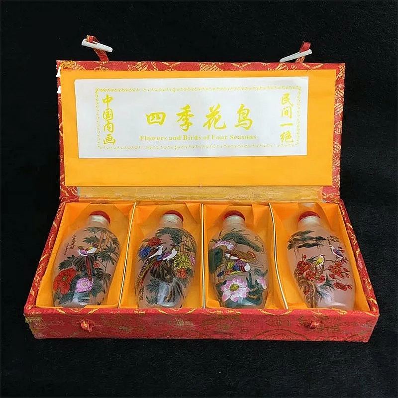 

Четыре сезона цветов и птиц, антикварные картины, стеклянная бутылка для табака, офисное украшение ручной работы