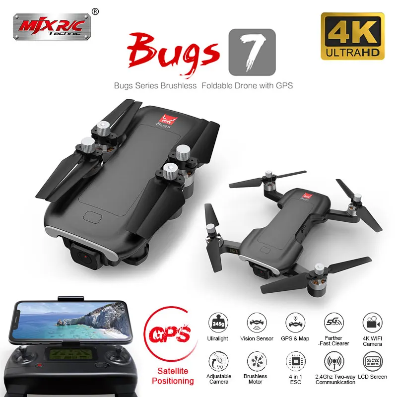 Квадрокоптер MJX bugs B7 4k gps 5g Wi Fi Радиоуправляемый бесщеточный обзор двигателя