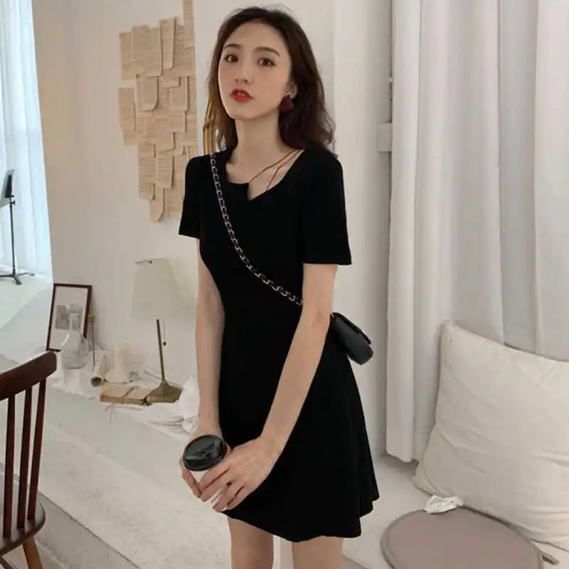 2020 женская одежда Феи леди суперфеи Популярные Платье черного цвета до середины