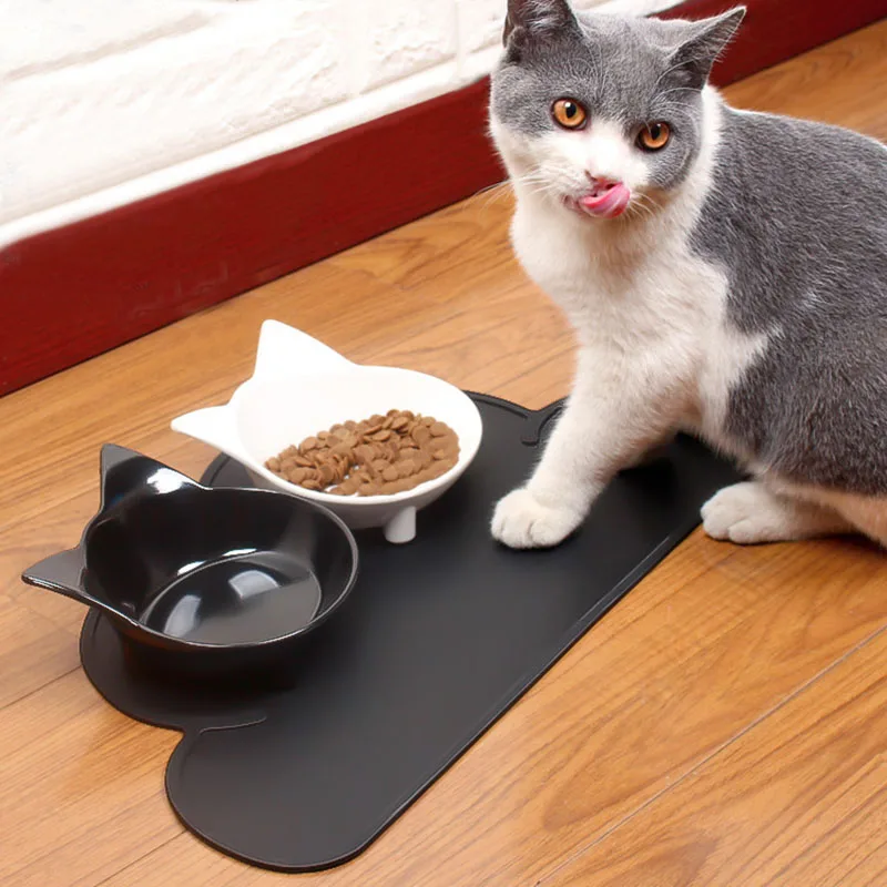 С постепенным увеличением кошка Еда чаши широкий блюдо Нескользящие Коврик для