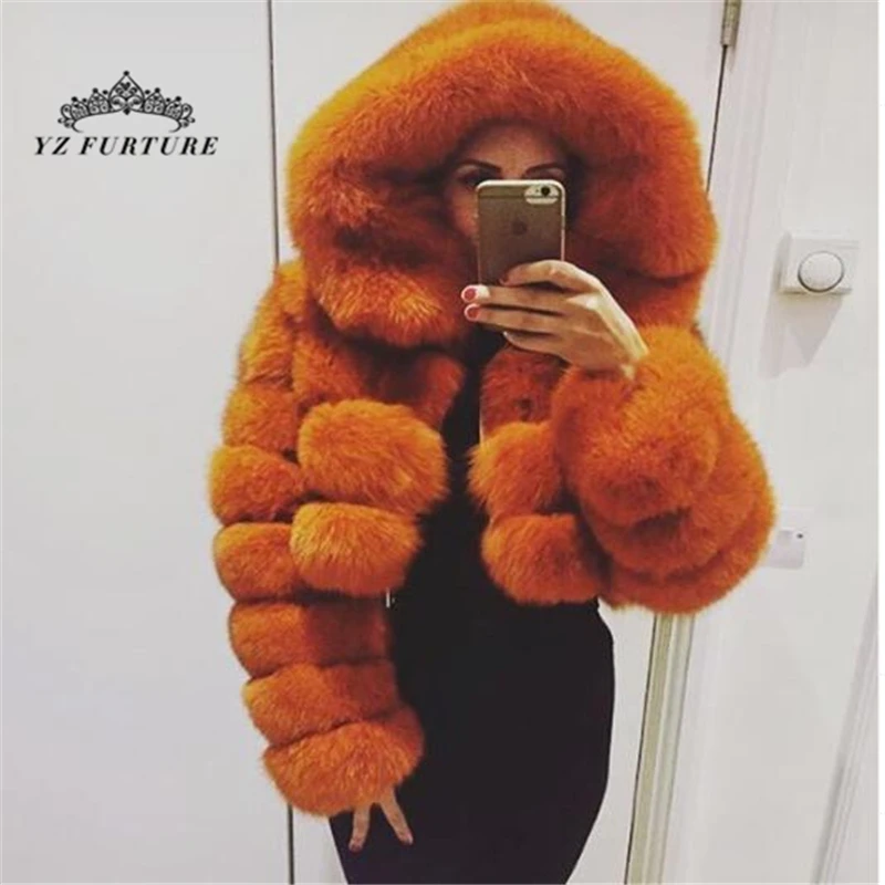 Зима Модная обувь Лисий мех Пальто с капюшоном для девочек супер теплая из
