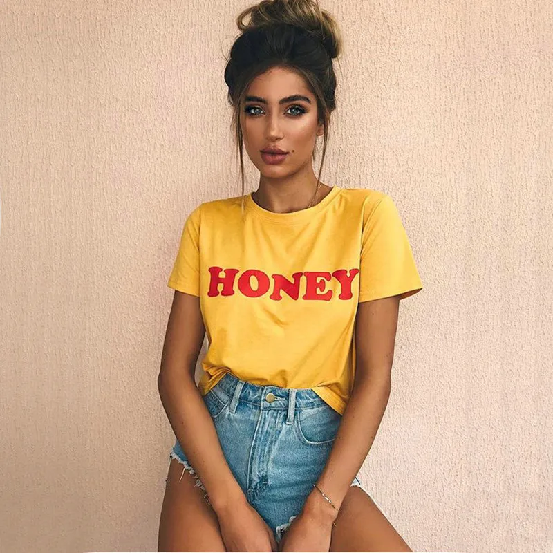 Желтые рубашки с надписью HONEY летняя женская футболка Five Diamond Платья для подружек