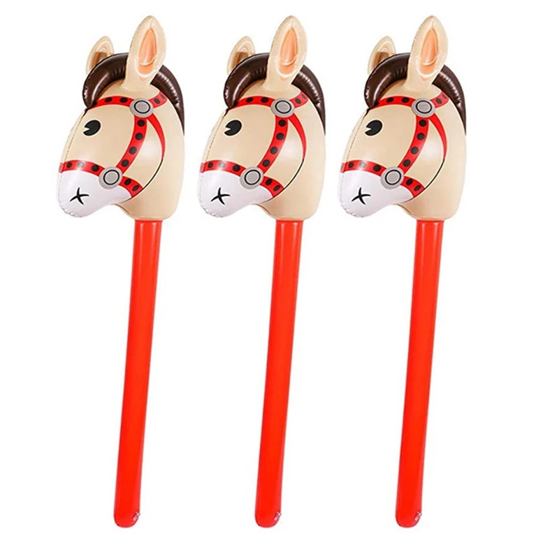 

3 PCS Inflatable Horse Heads Cowgirl Stick PVC Balloon Outdoor Educational Toys for Children Babies Birthday Gifts