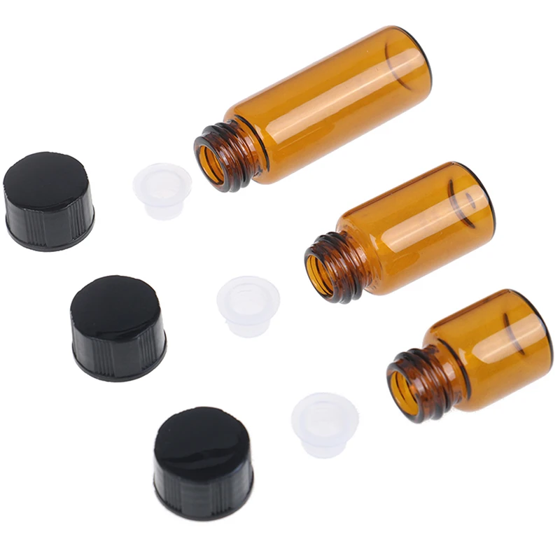 

10 Pcs Universal 1ml Mini Amber Empty Glass Essential Oil Bottle Perfume Sample Vial With Orifice Reducer Cap Black Container