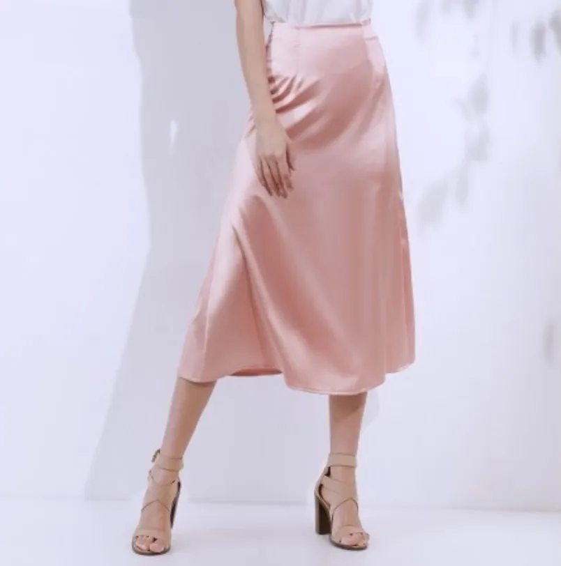 

2020 Винтаж корейский стиль для женщин розового и зеленого цветов шелковый атлас длинная юбка миди-юбка с высокой талией для женщин, а-силуэта...