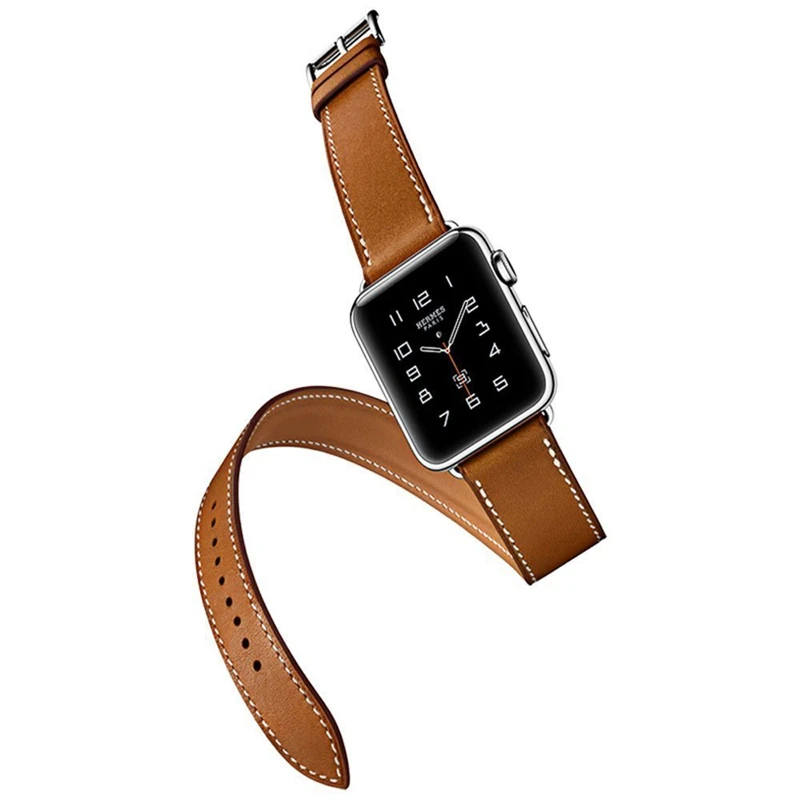 Herm логотип на застежке Свифт кожаный двойной один тур часы ремешок для Apple Watch серии 5 4 3 44 мм 40 мм браслет для iWatch