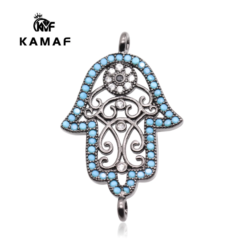 KAMAF 4pcs/pack Handmade DIY Hollow Two-handed Palm Ornament Bracelet Connector Devil Eye Micro-inlaid Zircon | Украшения и