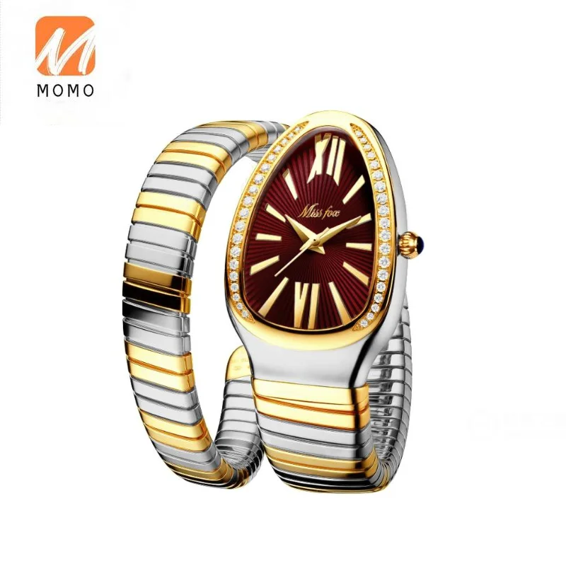 High Quality Hip Hop Quartz Fashion Luxury Gold Plated Stainless Steel Men Women Diamond Iced Out Custom Wrist Snake Watch