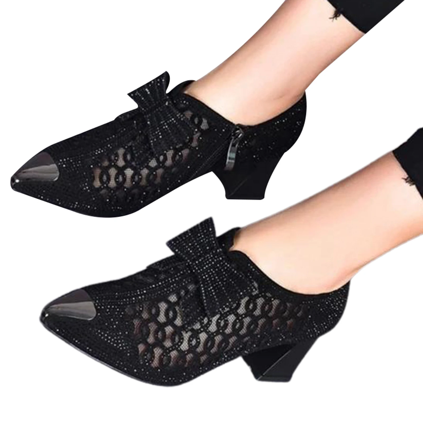 

Shoes For Women 2021 Rhinestone Hollow Chunky Heel Shoes Beautiful Comfortable Heeled Sandals For Party Wedding Zapatillas Mujer