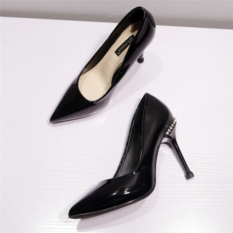 2019 Для женщин 10 см высокий тонкий каблук стразы женские туфли лодочки острый