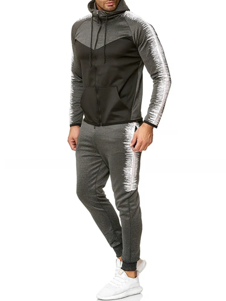 Dark grey Мужская спортивная одежда, пальто, толстовка с капюшоном, 2 предмета осенней спортивной одежды, подходит для мужчин Фитнес Досуг Толстовка для бега - Цвет: Dark grey