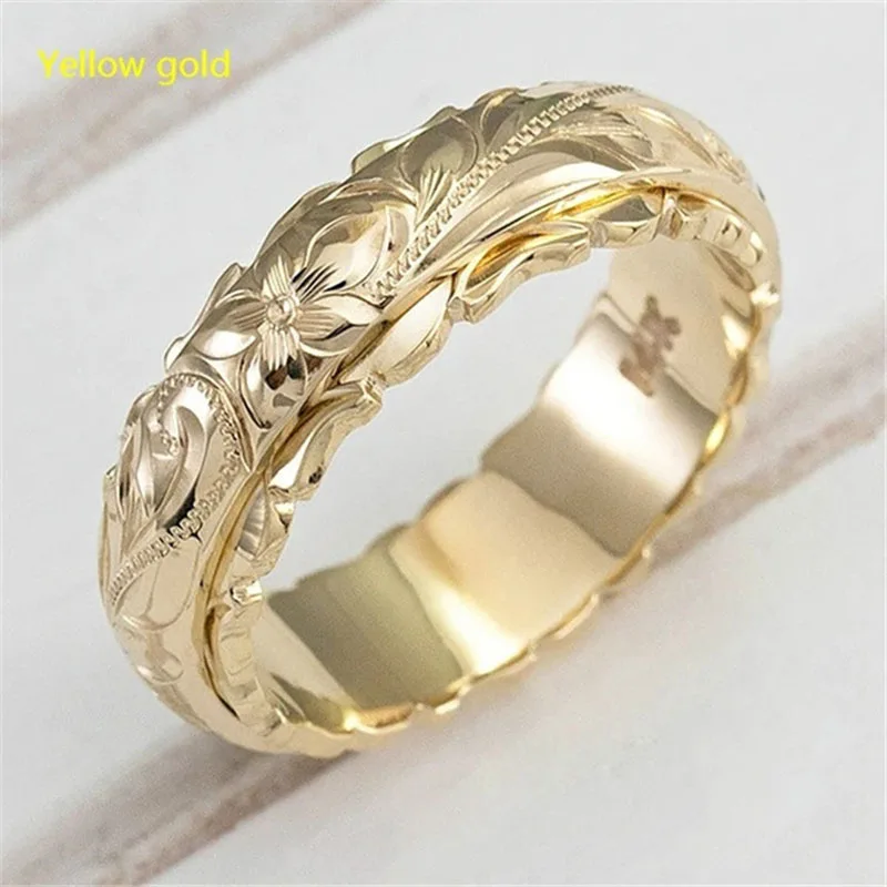 

Vintage Rose Flower Relief Ring Women's 2 Colors Size 5-11 Finger Rings Statement Engagement Wedding Jewelry Birthday Love Gifts