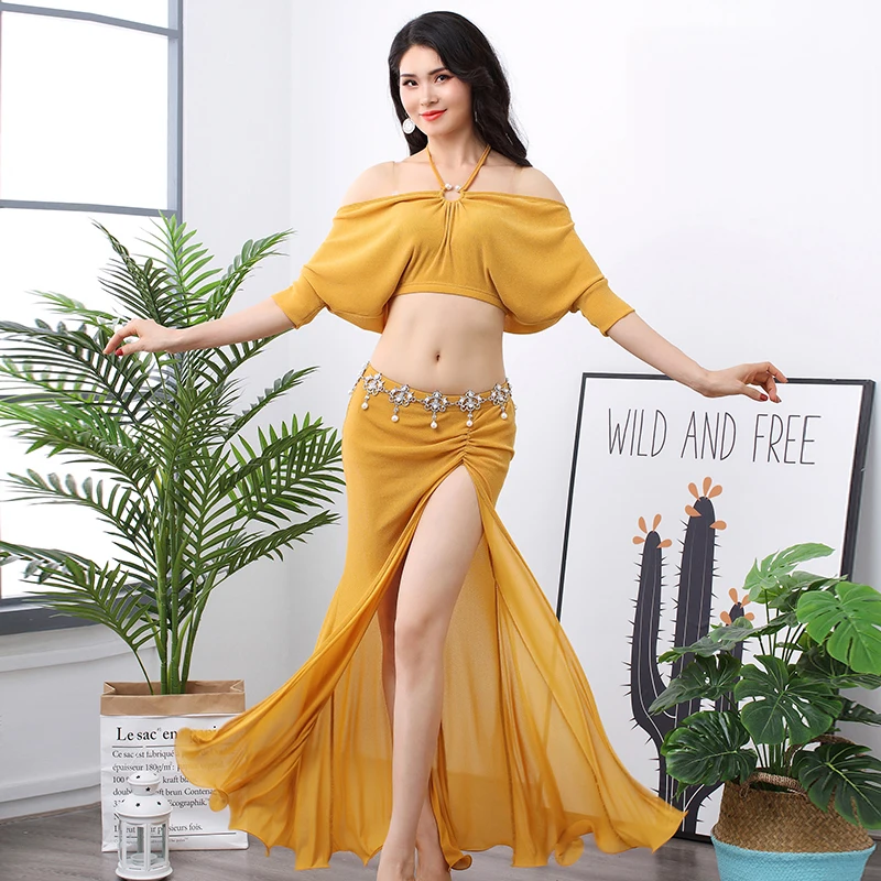 Женский костюм для танца живота рубашка с рукавом летучая мышь и сетчатая юбка из