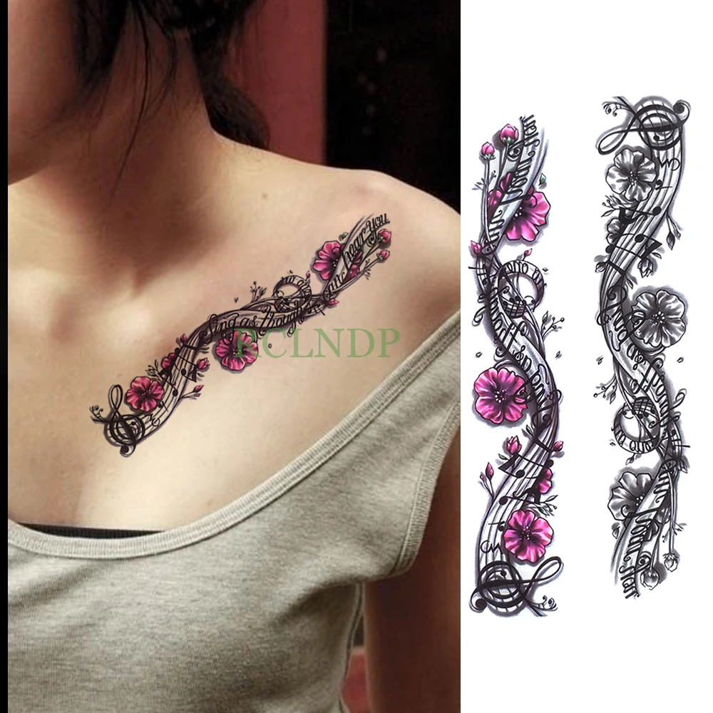 

Waterproof Temporary Tattoo Sticker Musical Notes Staff Flower Caesarean section Cover up Fake Tatto Flash Tatoo for Girl Women