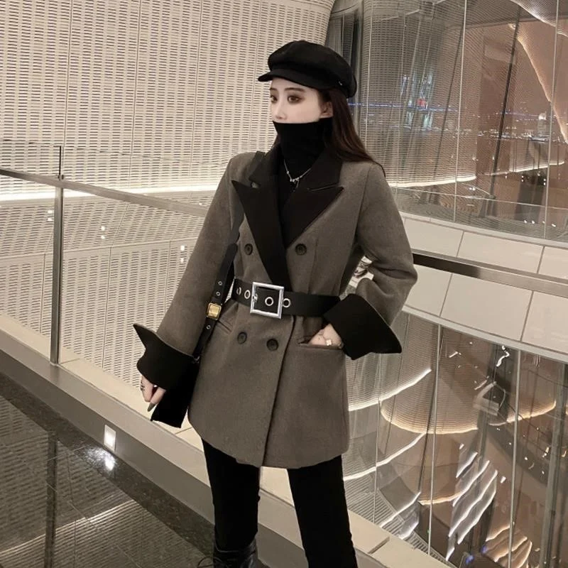 

Long Sleeve Woolen Coat Women's Winter 2021 New Fashion Korean Version Shows Thin Waist Medium Thickened Suit Wool Coat