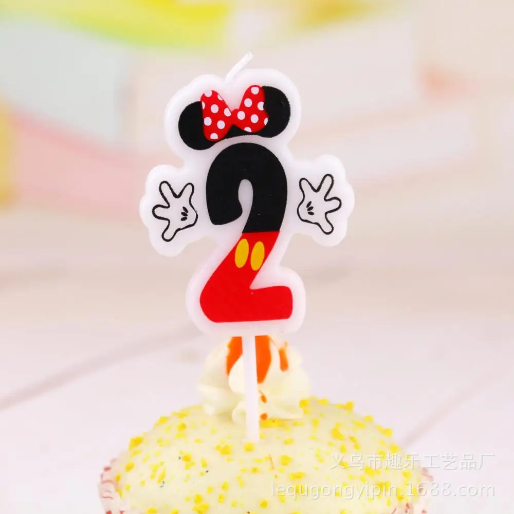 Minnie 2 1 шт. свечи в виде Микки Мауса, юбилейный торт, цифры, От 0 до 9 лет, с днем рождения, Мультяшные свечи, плавающие свечи, вечерние украшения - Цвет: Minnie 2