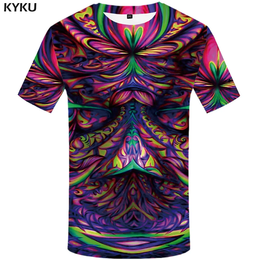 

KYKU Brand Psychedelic T-shirt Men Abstract Anime Clothes Dizziness Shirt Print Colorful T-shirts 3d Gothic Funny T shirts