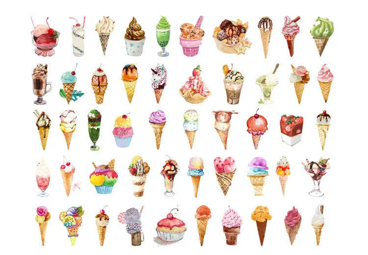 

50Pcs Ice Cream Alien Sticky Diary Stickers Aesthetic Scrapbook Sticker for Notebooks Stationery Supplies Packing
