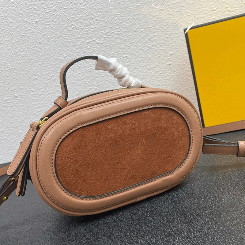 

New Oval Camera Bag Fashion Double Zipper Handbag Ladies Genuine Leather Shoulder Bag Messenger Bag