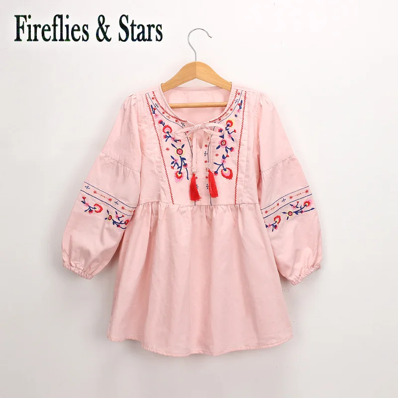 Spring Autumn cotton girls dress Baby vintage kids Children vestidos tassel floral embroidery 3 to 9 yrs | Детская одежда и обувь