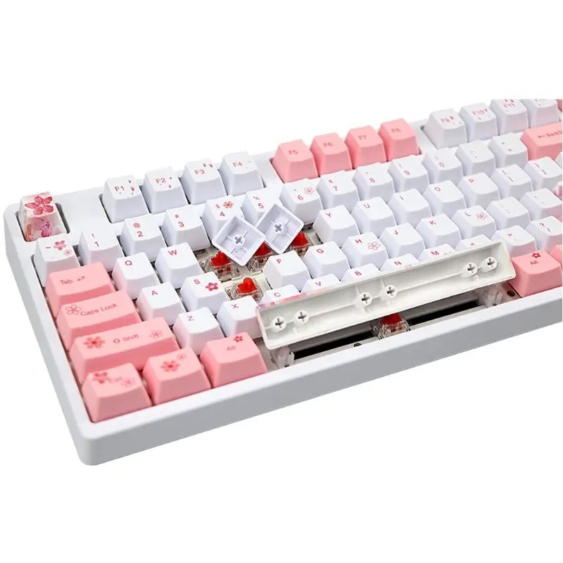 

122 Keys OEM PBT Keycaps Full Set Mechanical Keyboard Keycaps PBT Dye-Sublimation Cherry Blossom Keycaps