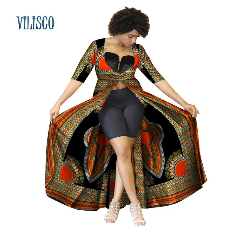 Повседневное пальто для женщин с традиционным африканским принтом Длинный Тренч