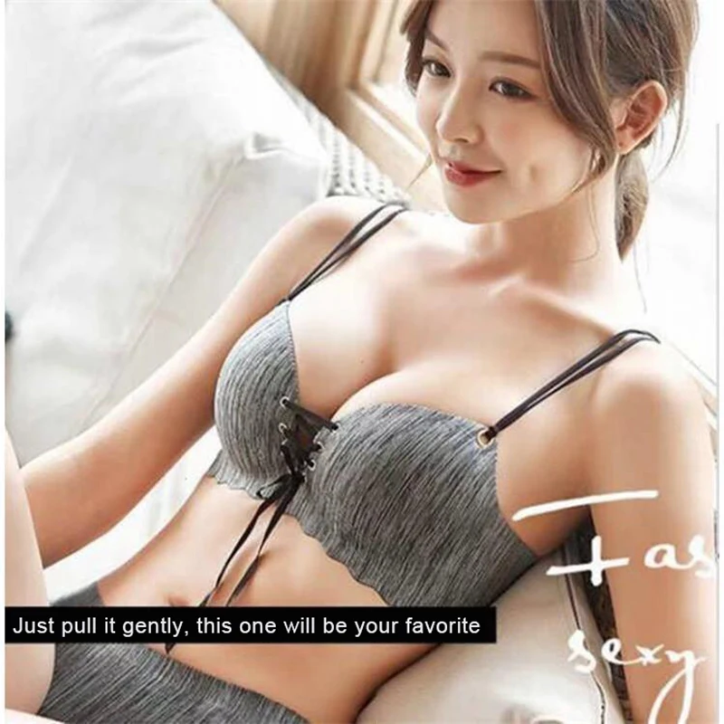 

The New Non-Marking Underwear Set Feminine Sense Bra Gathered Small Chest No Steel Ring Upper Collection And Anti-Sagging Bra