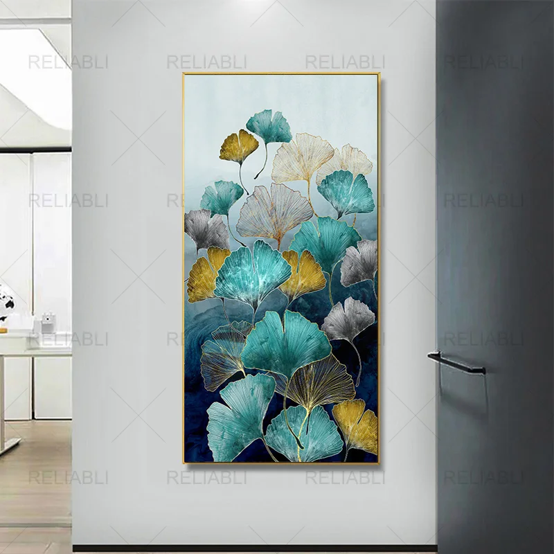 Green Gold Ginkgo Leaves Abstract Poster Nordic Canvas Print Wall Art Painting Modern Picture Living Room Entrance Decoration | Дом и сад