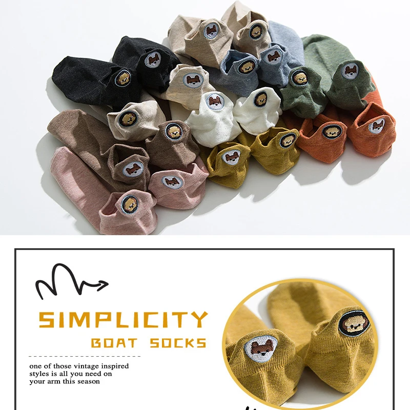 Женские хлопковые носки с вышитым медведем и лисой Осенние забавные башмачки