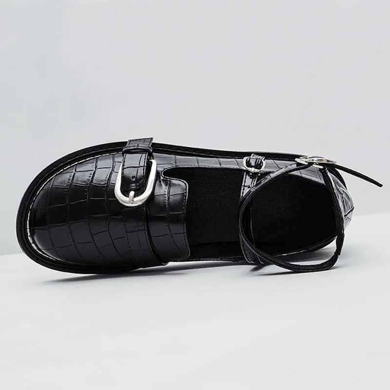 Женские Туфли Мэри Джейн летние черные туфли с металлической пряжкой на низком