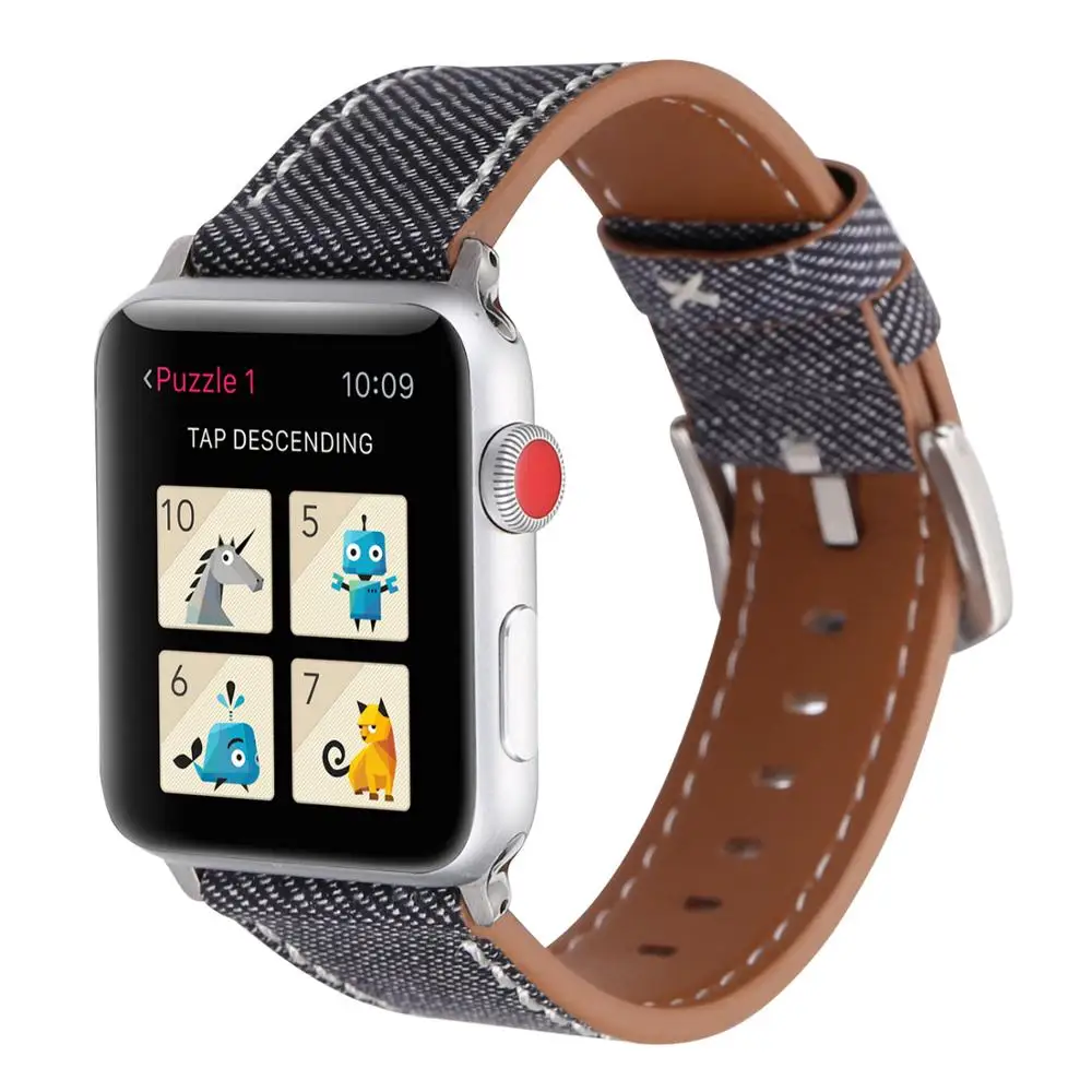 Ремешок для apple watch series 4 5 3 2 1 кожаный ремень для iwatch холст с классической пряжкой темно-синие джинсы 38 42 мм