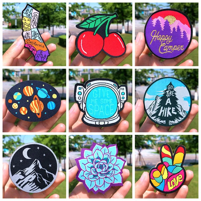 

Prajna Cartoon Planet Patches Embroidered Patches For Clothing Adventure Mountain Patch Stripe Badges Iron On Patches On Clothes