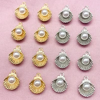 zinc alloy gold silver color shell pearl sea ocean charms 10pcsset metal shell pendant for diy earring accessories wholesale