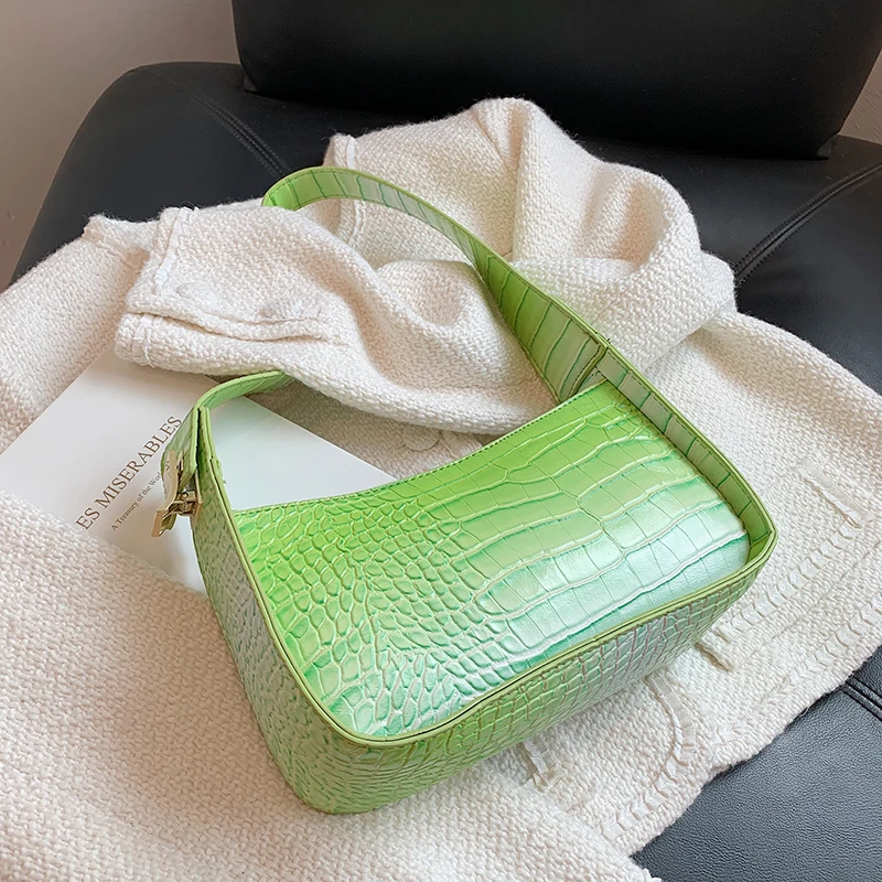 

Crocodile Pattern Gradient PU Leather Small Underarm Baguette Bags Shoulder Phone Purse and Handbags for Ladies Luxury Designer